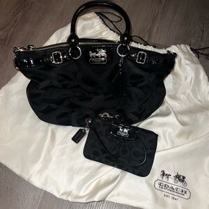 Coach Op Art Black & Pink Satin Bag & Wristlet